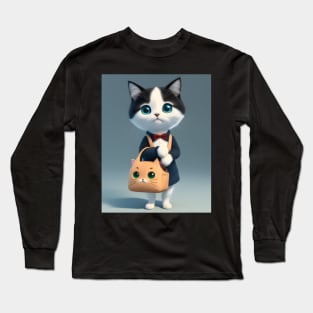 Cat with a purse - Modern digital art Long Sleeve T-Shirt